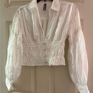 Anthropologie White Ruched Blouse